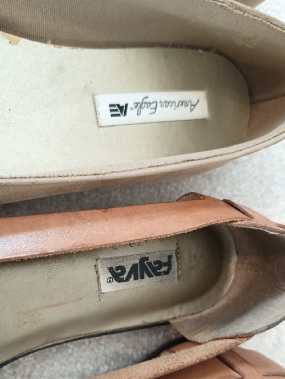 Set of 2 - AmerEagle 8 Tan  Loafers w/ Gold  & FAYVA Chestnut Leather Flats 8.5 - Picture 3 of 12